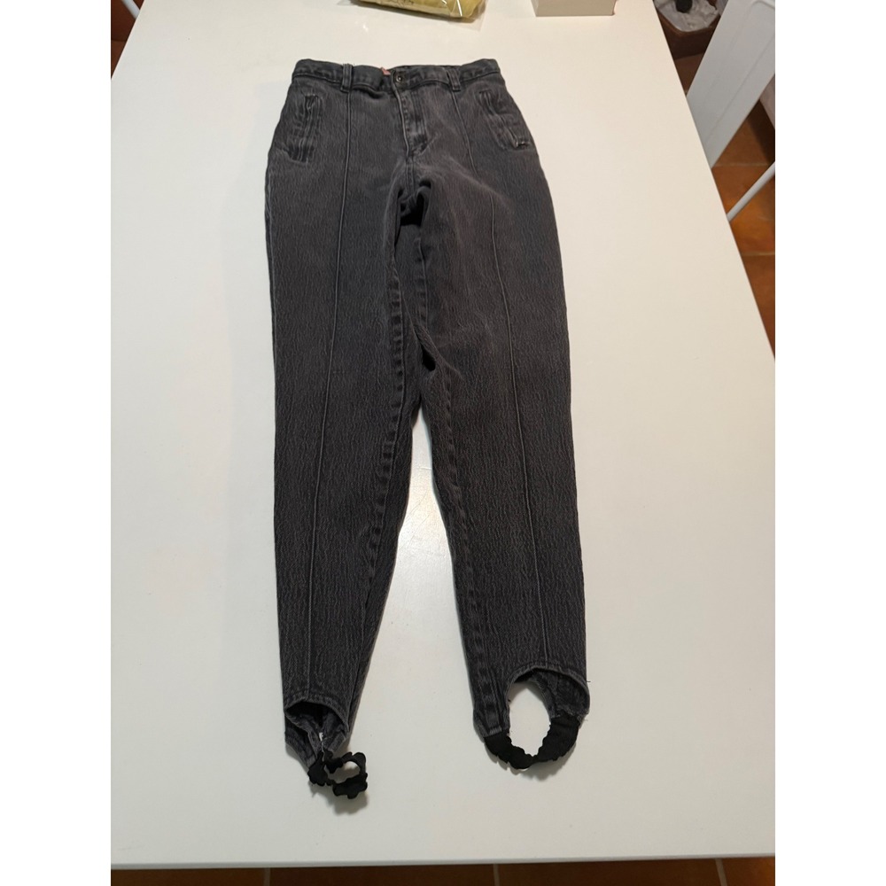 PS Gitano Jeans Womens 12 Black Acid Wash Stirrup High Waist Zipper Pockets VTG